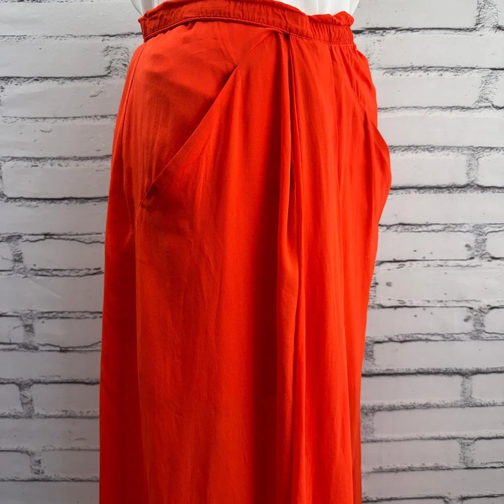 Banana Republic Crepe Drape Front Maxi Skirt XS Blood Orange Elastic Waist